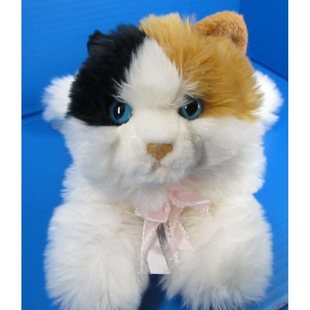 Aurora Reailstic Puppet Calico Cat Plush Stuffed Animal Toy W/Blue Eyes